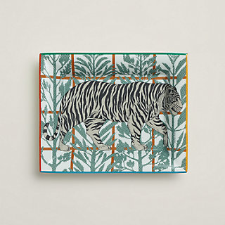 U*☆様 HERMES-PARIS 長方形灰皿 緑と白 Hermes Zebra Change tray green porcelain Ashtray animal plate VIDE